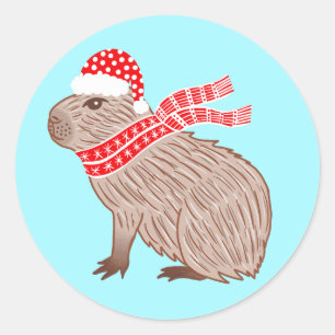 Dierenvrienden met kerstmis Capybara Funny Ronde Sticker