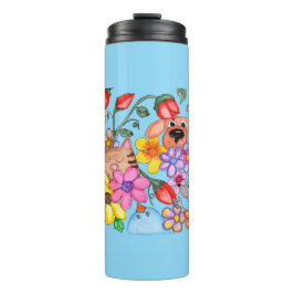 Dierenvrienden tussen de bloemen thermosbeker