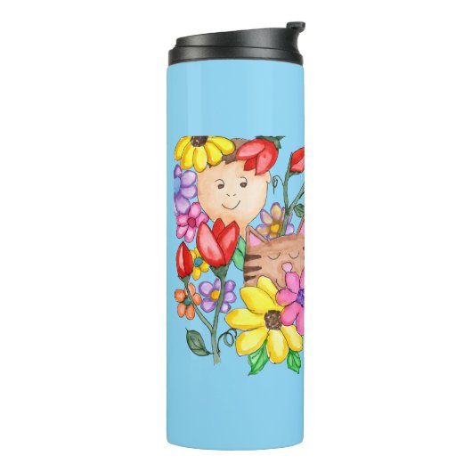 Dierenvrienden tussen de bloemen thermosbeker (Gedraaid links)