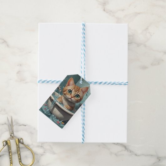 Dierenvriendjes in bad tijdens badtijd cadeaulabel (Met Touw)