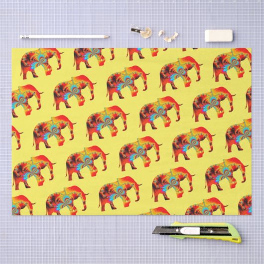 Dierenwelzijn - Elephant Silhouette Fractal 1 Tissuepapier (Craft)