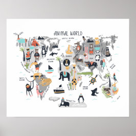 Dierenwereldkaart Poster