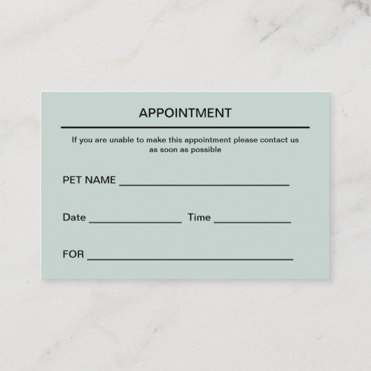 Dierenziekenhuis Dierenarts Afspraakkaarten Afsprakenkaartje (Achterkant)