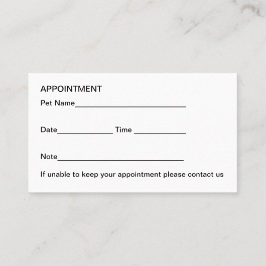 Dierenziekenhuis Dierenartsenkaarten Afsprakenkaartje (Achterkant)
