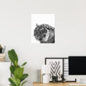 Dierfoto van tijger wild oerwoud zwart-wit poster (Thuiskantoor)