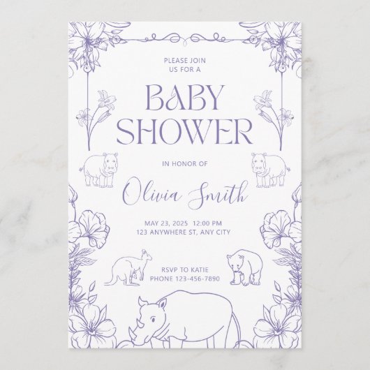 Diergebaseerde babyshower uitnodiging Baby Jongen  (Voorkant)