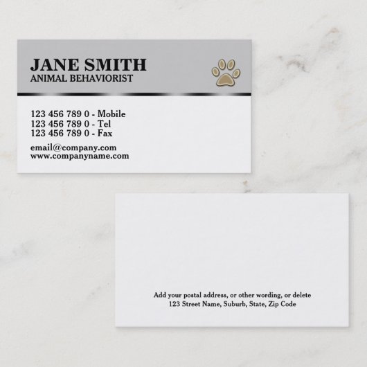 Diergedragsgezinshoofd/PERSONALIZE Visitekaartje (Voorkant / Achterkant)