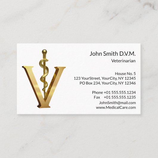 Diergeneeskunde Asclepius Vet Gold V Elegant Afsprakenkaartje (Voorkant)