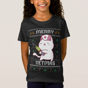 Diergeneeskunde Schattige Kat Vet Lelijke Kerst SW T-shirt