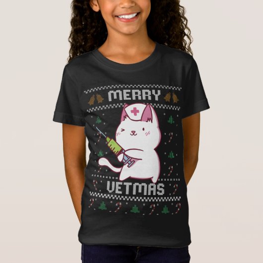 Diergeneeskunde Schattige Kat Vet Lelijke Kerst SW T-shirt (Voorkant)