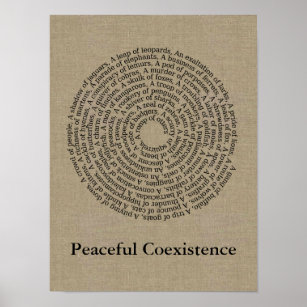 Diergroepnamen/vreedzame coëxistentie Faux Linen Poster