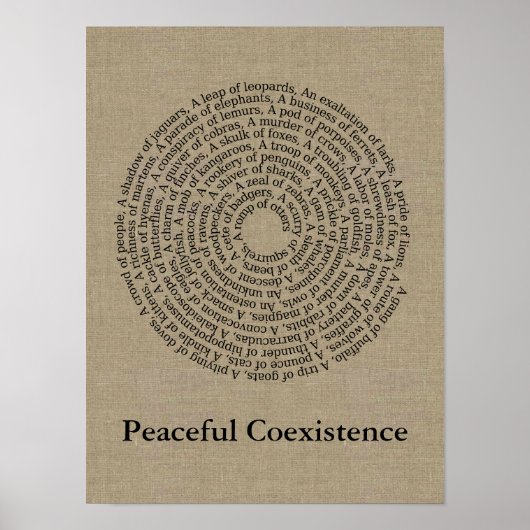 Diergroepnamen/vreedzame coëxistentie Faux Linen Poster (Voorkant)