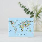 dierkaart van de wereld briefkaart (Staand voorkant)