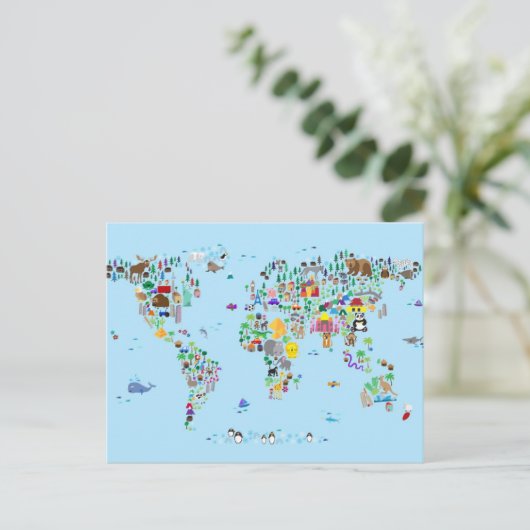 dierkaart van de wereld briefkaart (Staand voorkant)