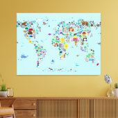 dierkaart van de wereld canvas afdruk (Insitu (Woonkamer))