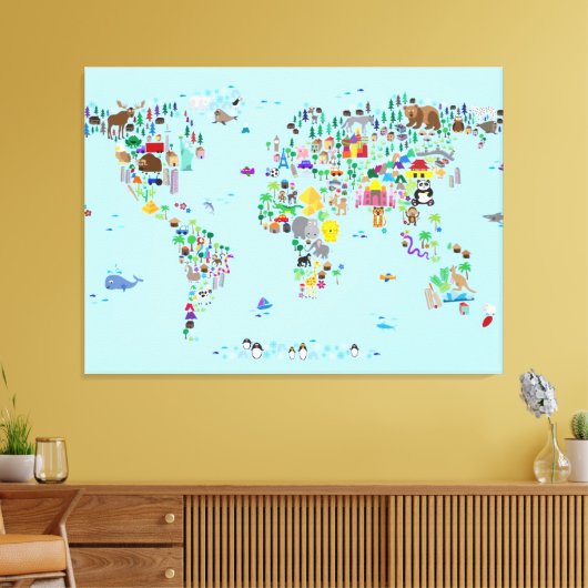 dierkaart van de wereld canvas afdruk (Insitu (Woonkamer))