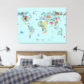 dierkaart van de wereld canvas afdruk (Insitu (Slaapkamer))