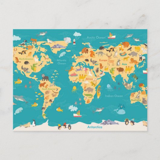dierkaart van de wereld voor kinderen briefkaart (Voorkant)