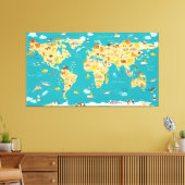 dierkaart van de wereld voor kinderen canvas afdruk (Insitu (Woonkamer))