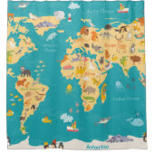 dierkaart van de wereld voor kinderen douchegordijn (Voorkant)