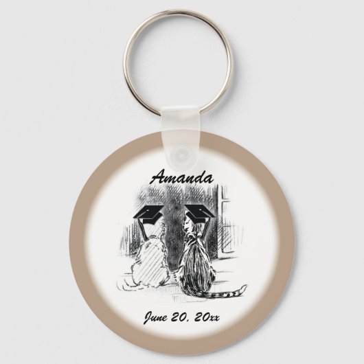 Dierlijk Afstuderen Dog and Cat, Round Gift Sleutelhanger (Voorkant)