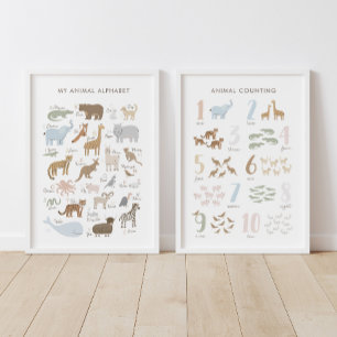 Dierlijk alfabet en cijfers Educatief klaslokaal Muurkunst Sets