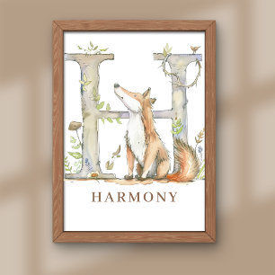Dierlijk alfabet letter H Kinder naam Fox Poster