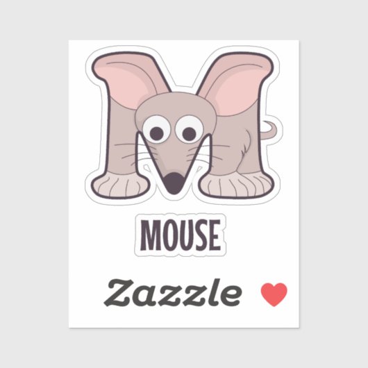 Dierlijk alfabet letter - M (muis) Sticker (Vel)