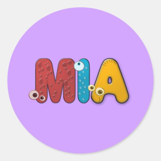 dierlijk alfabet Mia Ronde Sticker (Voorkant)