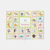 Dierlijk alfabet monogram Baby Fleece Deken (Voorkant (Horizontaal))
