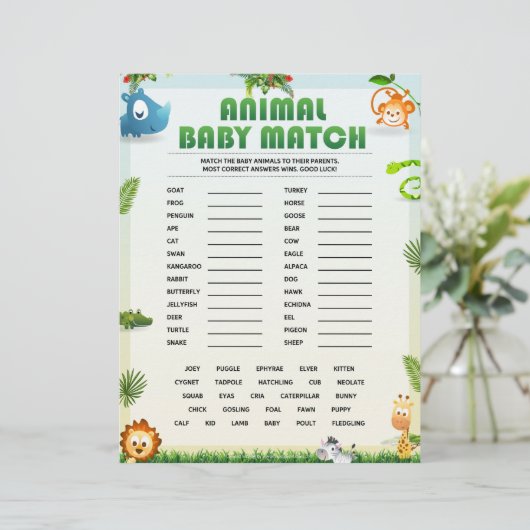 Dierlijk Baby-Baby shower-spel [Dierthema] Briefhoofd (Staand voorkant)