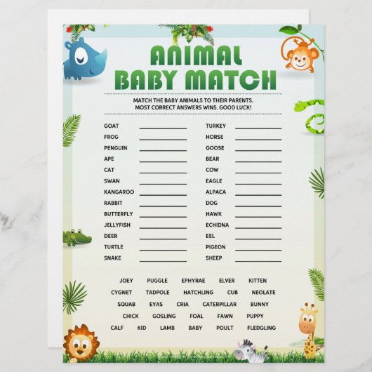 Dierlijk Baby-Baby shower-spel [Dierthema] Briefhoofd (Voorkant / Achterkant)