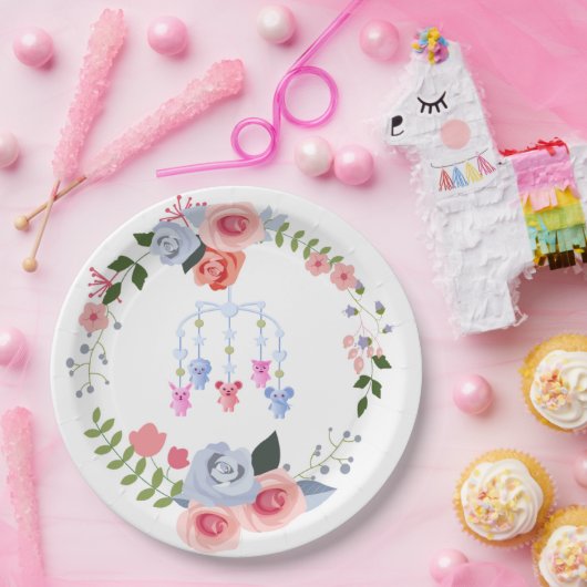 Dierlijk Baby mobiel Baby shower Papieren Bordje (Feest)