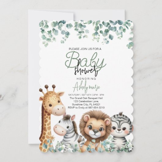 Dierlijk Baby shower ,eucalyptusbloem Kaart (Voorkant)