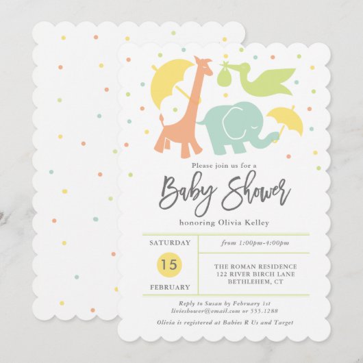 Dierlijk Baby shower, Genderneutrale uitnodiging (Voorkant / Achterkant)