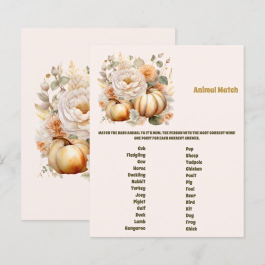 Dierlijk Baby shower spel (Voorkant / Achterkant)