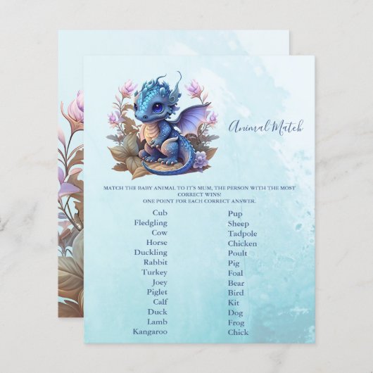 Dierlijk Baby shower spel (Voorkant / Achterkant)