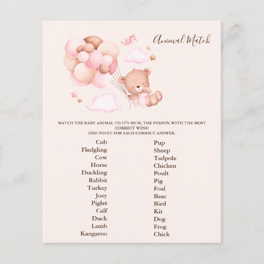 Dierlijk Baby shower spel (Voorkant)