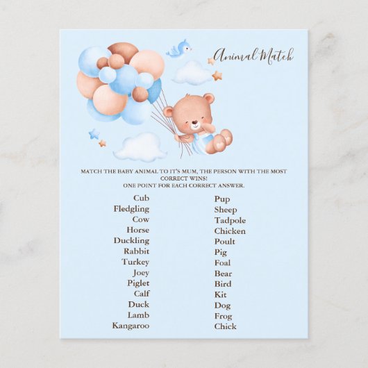 Dierlijk Baby shower spel (Voorkant)