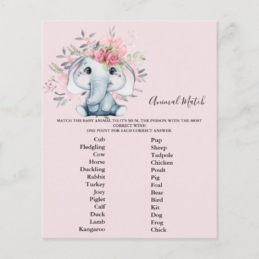 Dierlijk Baby shower spel (Voorkant)