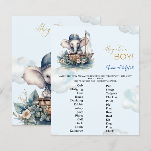 Dierlijk Baby shower spel (Voorkant / Achterkant)