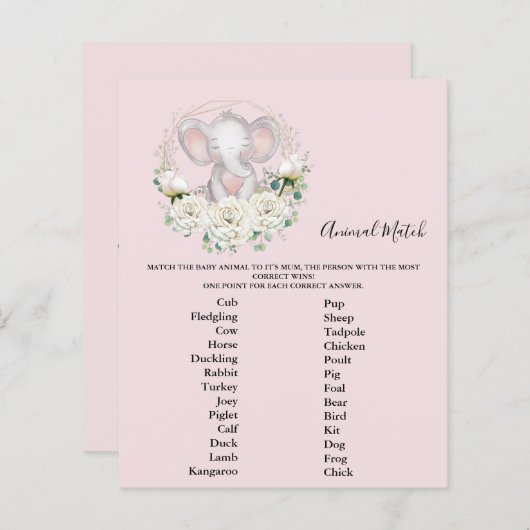 Dierlijk Baby shower spel (Voorkant / Achterkant)