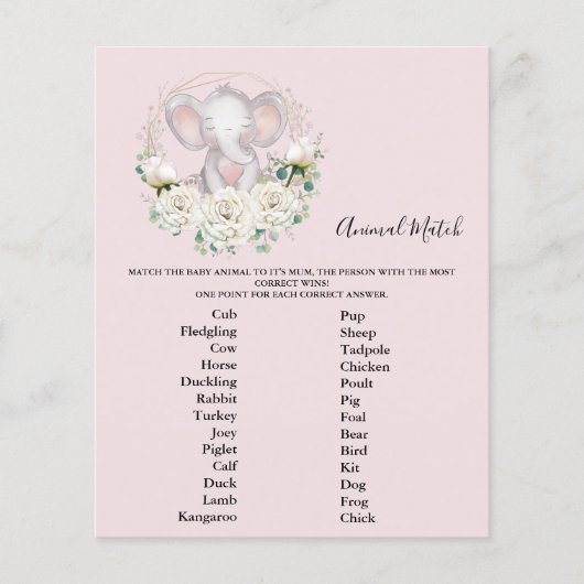 Dierlijk Baby shower spel (Voorkant)