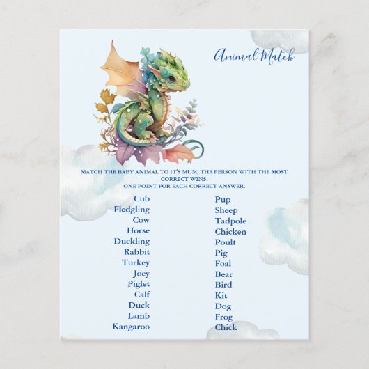 Dierlijk Baby shower spel (Voorkant)