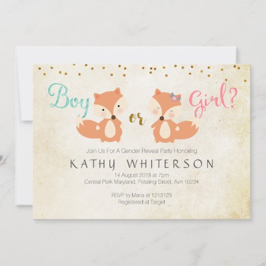 Dierlijk geslacht onthullen Uitnodiging Fox (Voorkant)