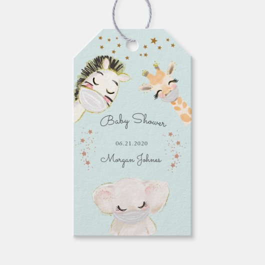 dierlijk gezichtsmasker baby shower monogram gift  cadeaulabel (Voorkant)