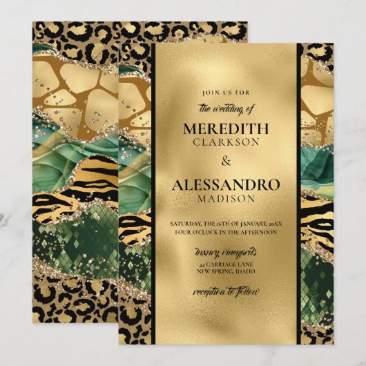 Dierlijk Oerwoud afdrukken Glitter Agate Wedding Kaart (Voorkant / Achterkant)