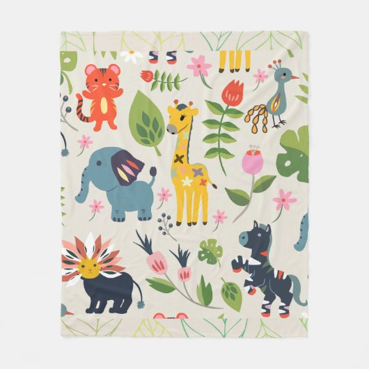 Dierlijk Oerwoud pastel bladpatroon Fleece Deken (Voorkant)
