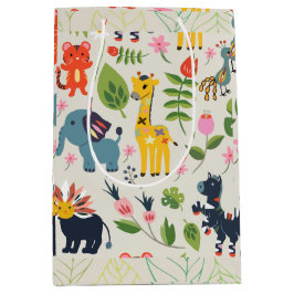 Dierlijk Oerwoud pastel bladpatroon Medium Cadeauzakje