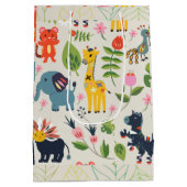 Dierlijk Oerwoud pastel bladpatroon Medium Cadeauzakje (Achterkant)